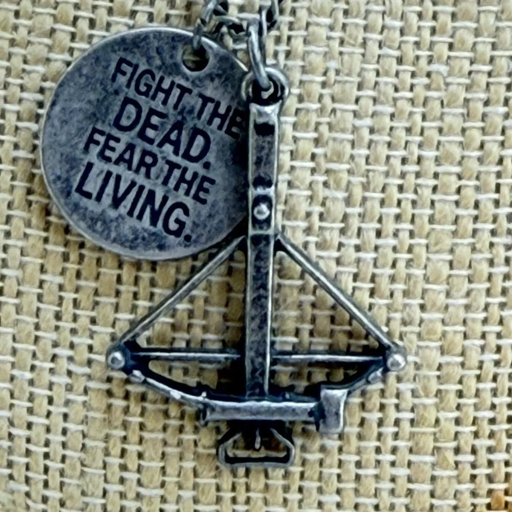 Walking Dead Inspired Necklace Crossbow & Fight the Dead, Fear the Living